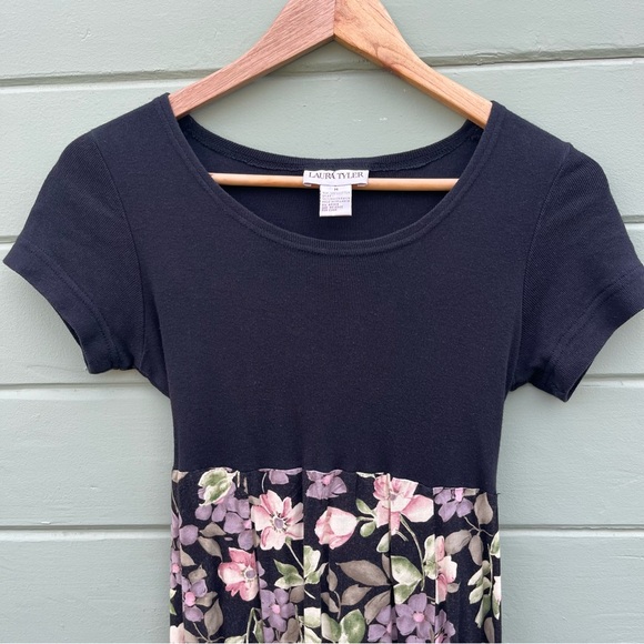 Vintage S Laura Tyler Maxi dress black floral 90s - Picture 3 of 8